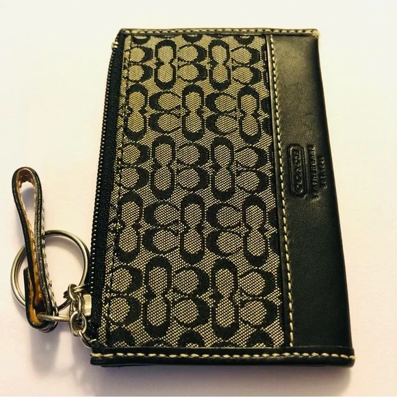 Coach black and gray leatherware signature mini wallet with key fob - Picture 2 of 6